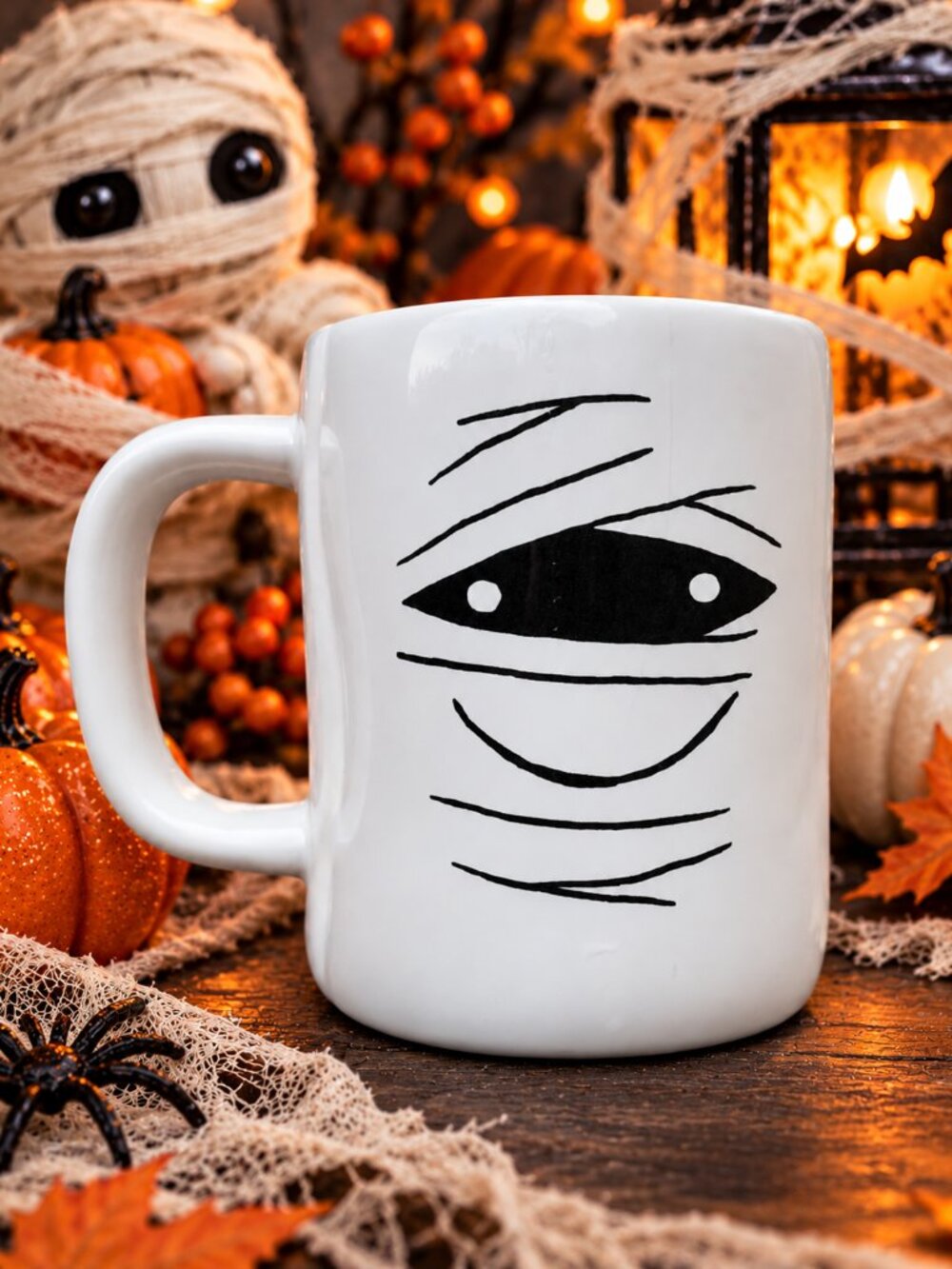 RAE DUNN EEK! Mummy Halloween Mug Artisan Magenta Collection DOUBLE SIDED - NEW